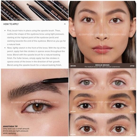 BNIB Anastasia Beverly Hills Brow Wiz Skinny Precision Brow Pencil Medium Brown - Picture 4 of 12